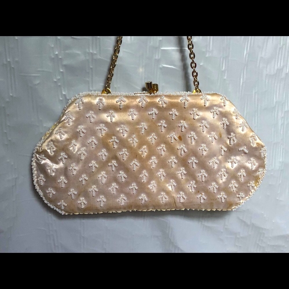 White Beaded evening bag VTG British Hong Kong - Picture 11 of 12